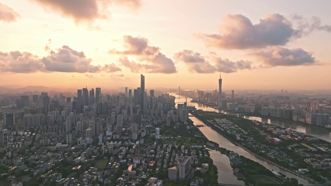 广州珠江两岸日出城市景观视频素材