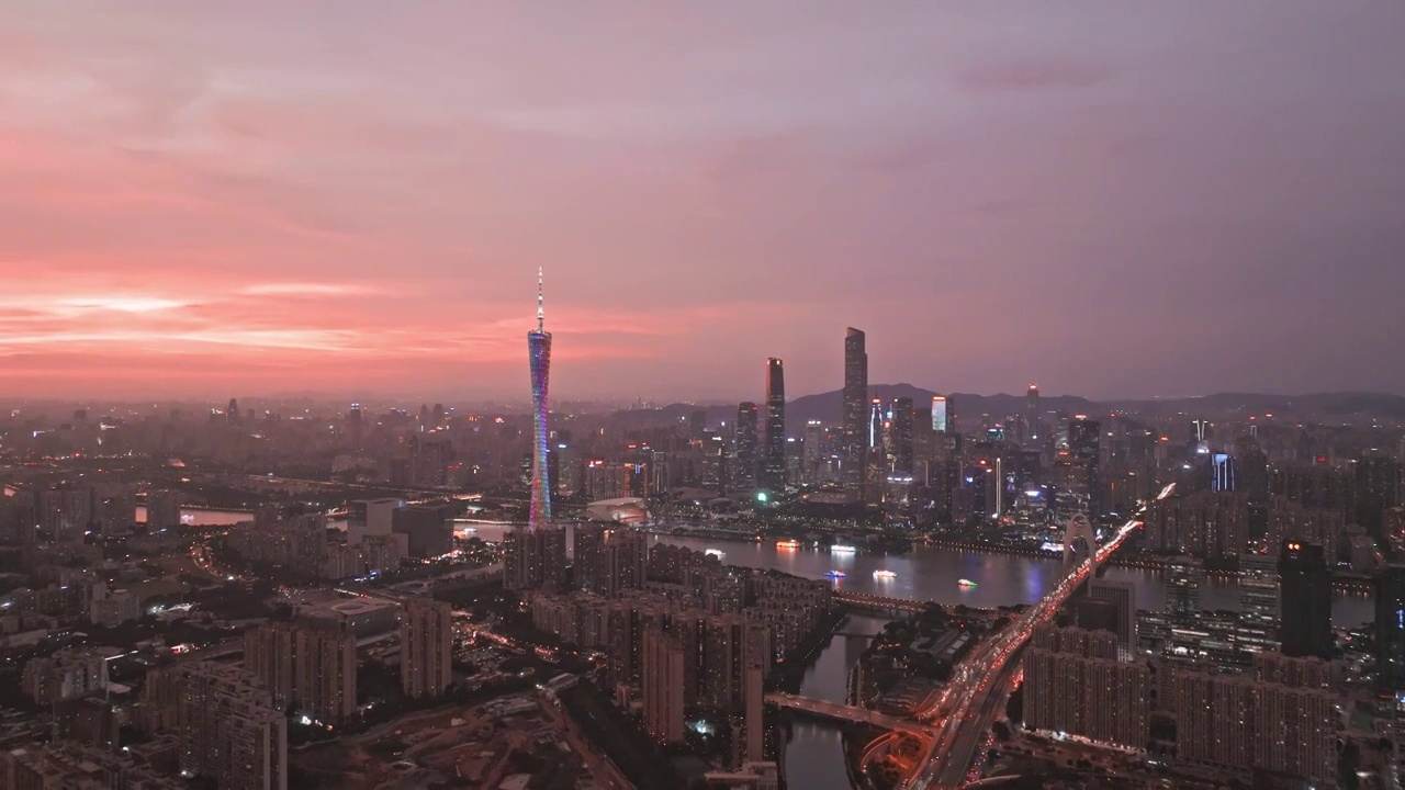 广州塔珠江两岸火烧云夜景视频素材