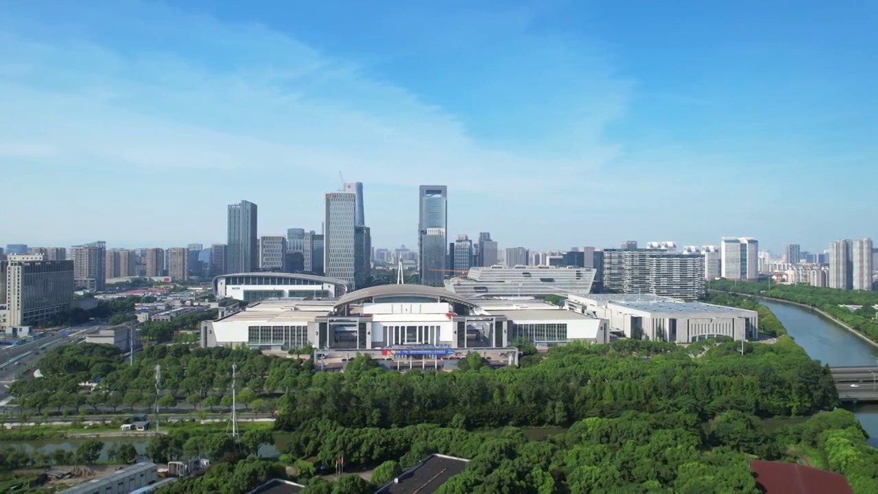 浙江省宁波市国际会展中心城市环境视频素材
