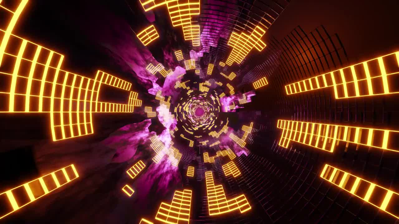 方形闪烁的时光空间圆形隧道动效特效CG动画科技背景8K视频下载