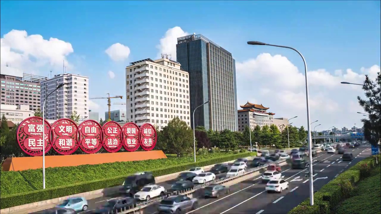 北京建国门二环马路车流延时摄影视频下载