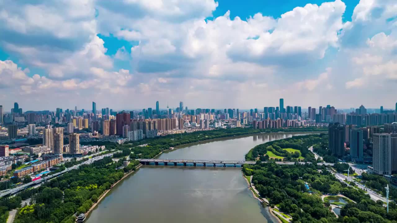 辽宁沈阳南京桥工农桥浑河城市风景航拍延时摄影视频素材
