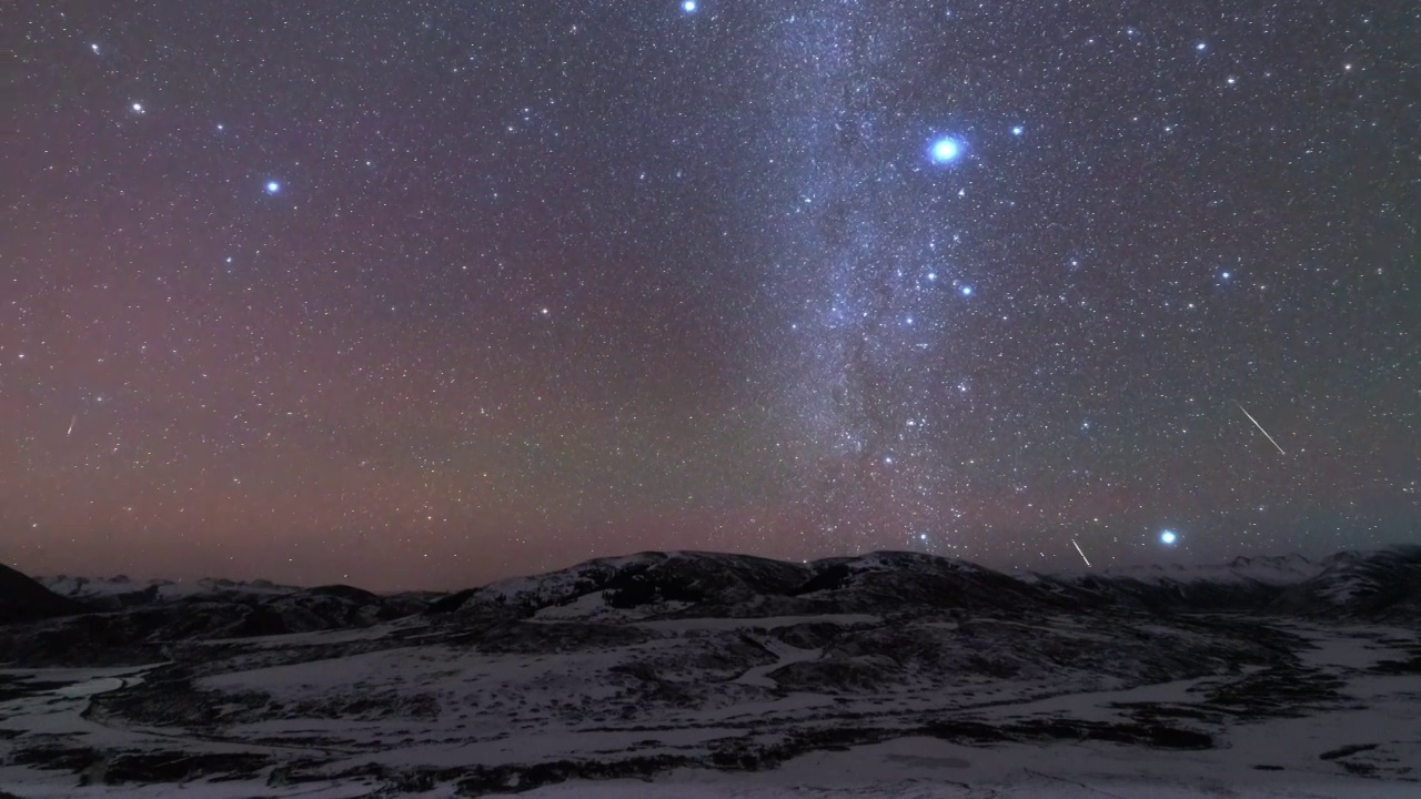 川西高原冬季双子座流星雨风光延时视频素材