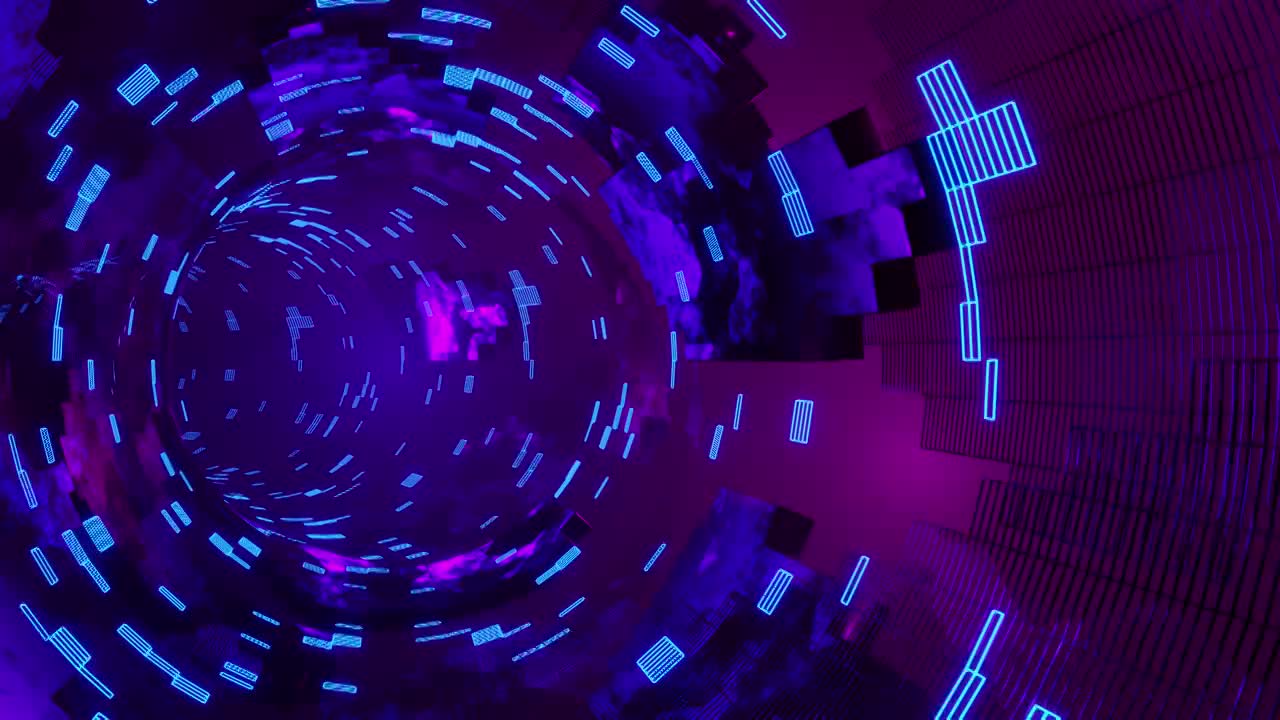 方形闪烁的时光空间圆形隧道动效特效CG动画科技背景8K视频下载