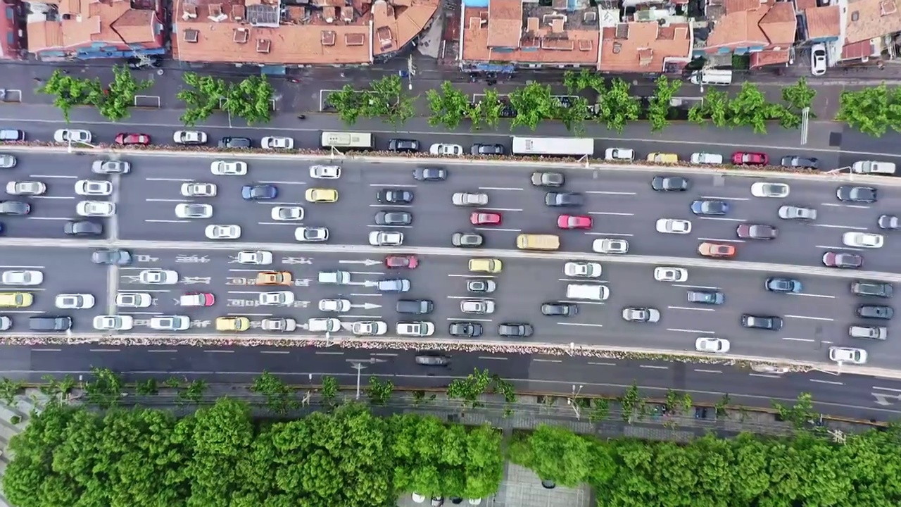 航拍上海市中心交通公路车流来往视频素材