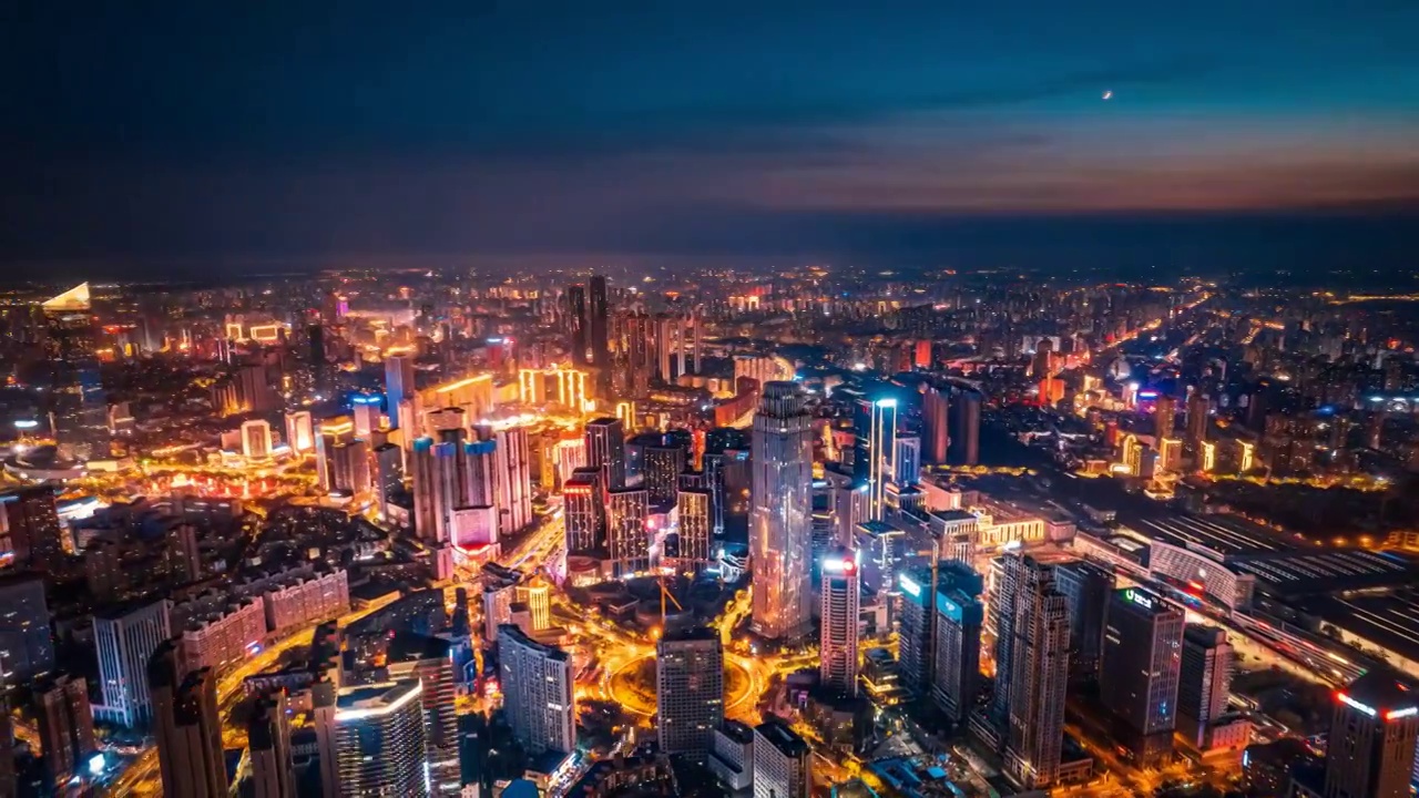 辽宁沈阳城市风景夜航市中心航拍延时摄影视频素材