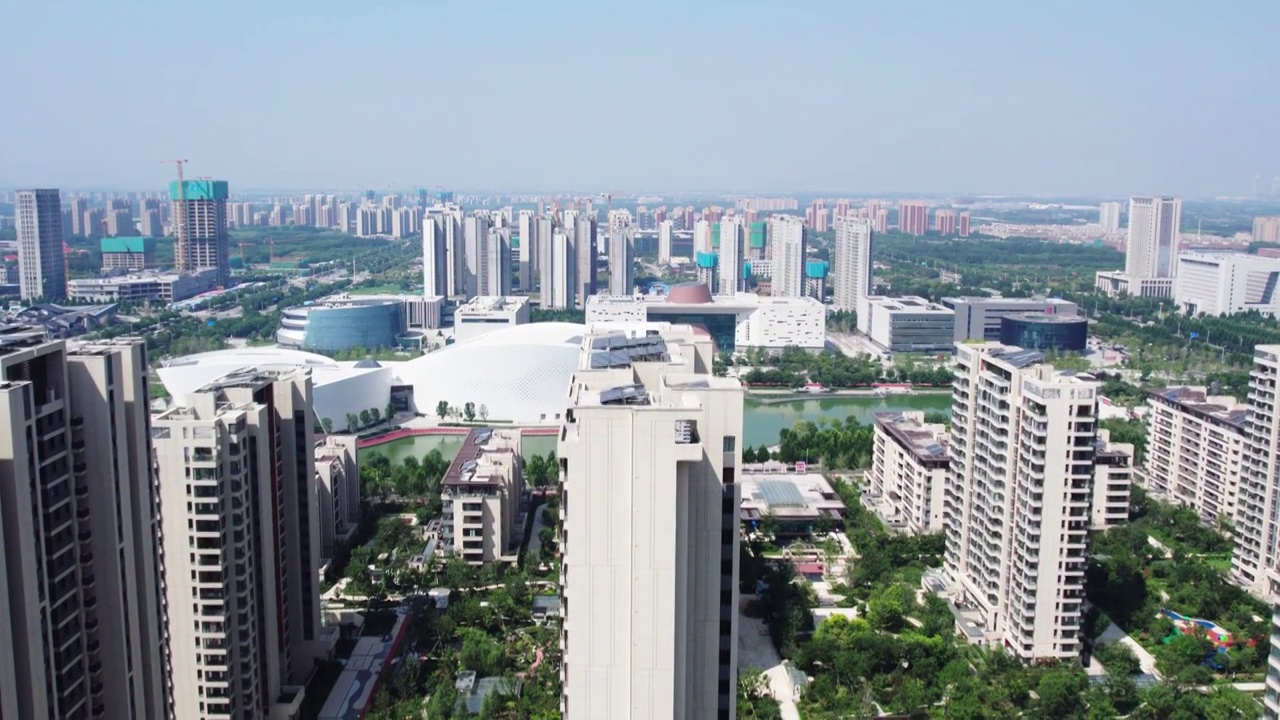 航拍山东淄博城市景观全景视频下载