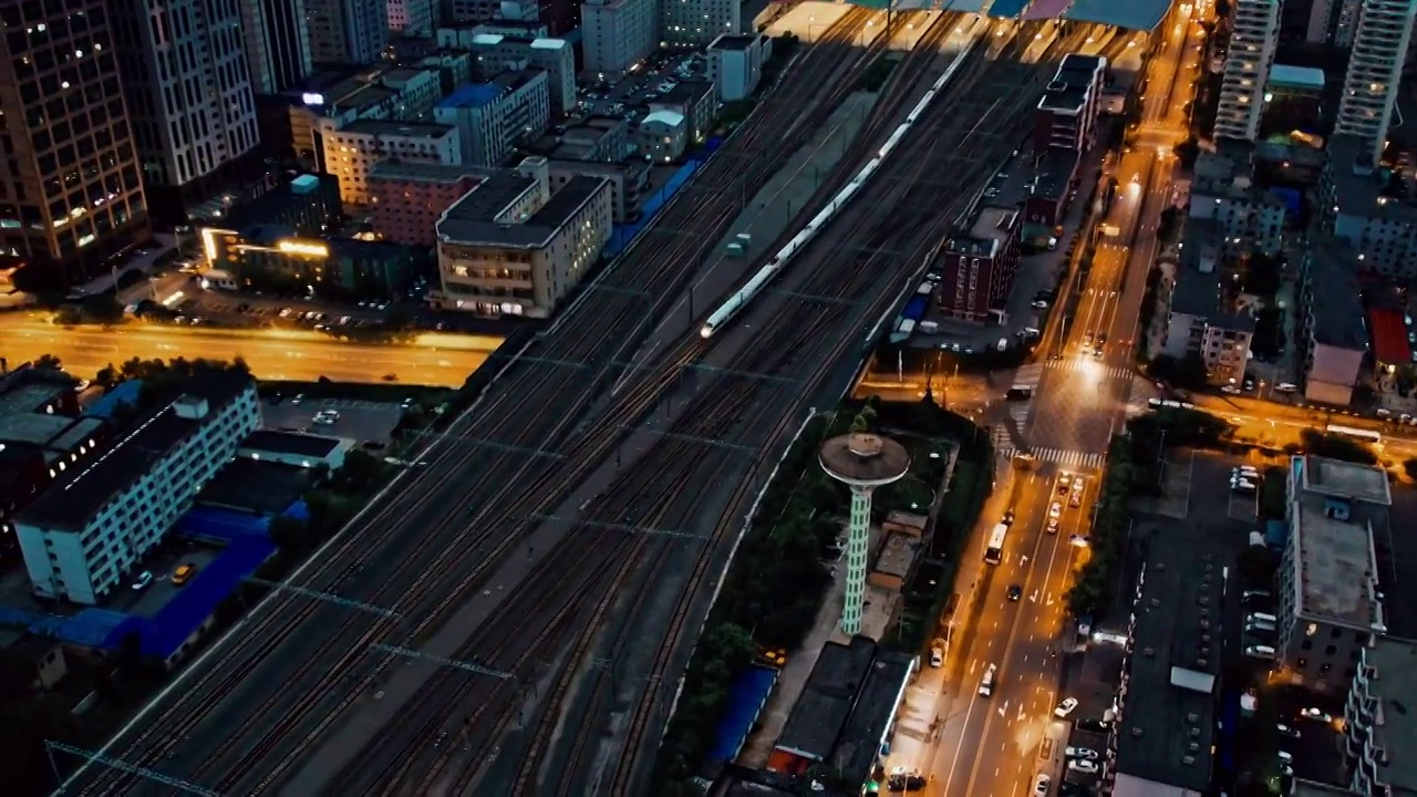 辽宁沈阳北站铁路高铁夜景航拍视频素材