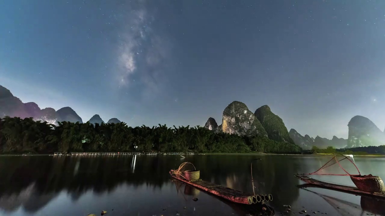 二十元人民币图案背景漓江上空的银河视频素材