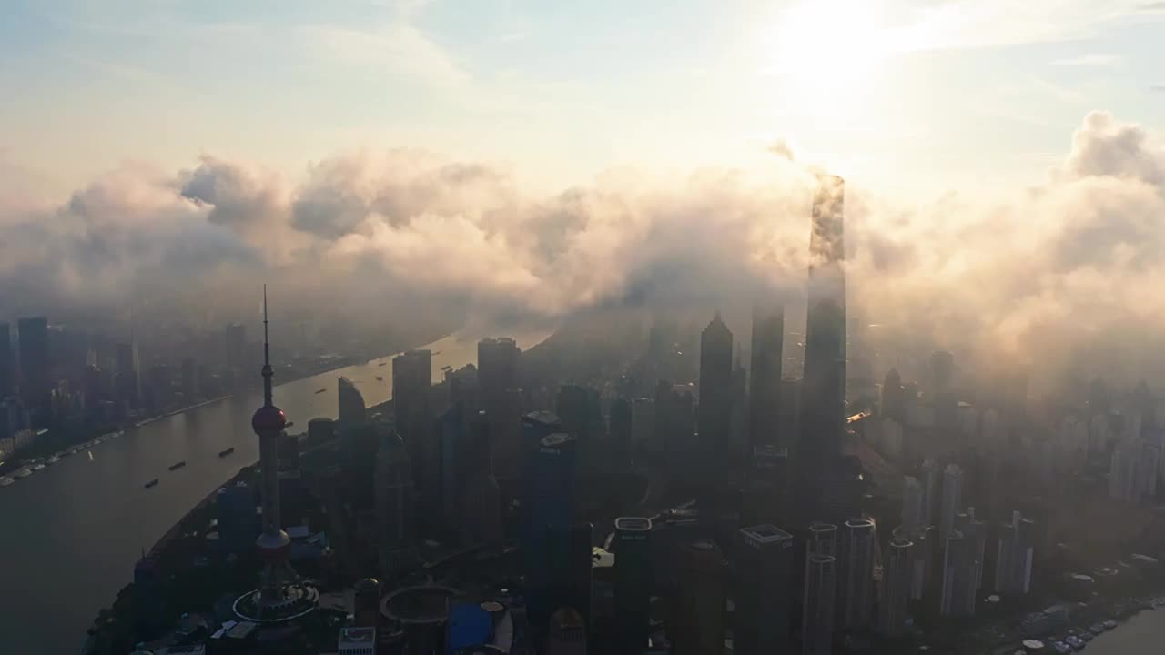 上海 日出 雾 陆家嘴  外滩 航拍视频 4K视频素材