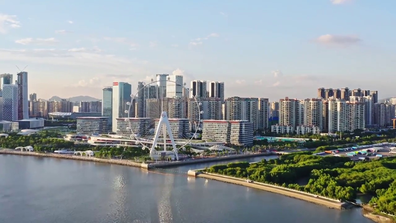 深圳市宝安区湾区之光摩天轮航拍视频素材