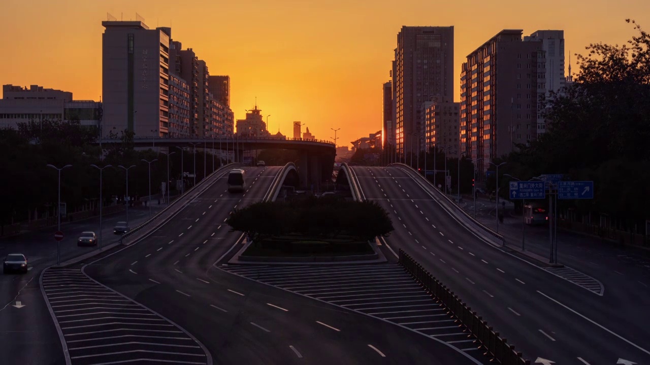 北京长安街木樨地立交桥日出视频素材