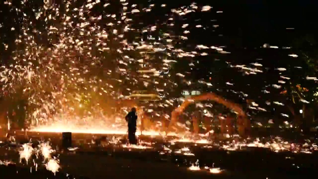 成都黄龙溪古镇国家级非物质文化遗产舞火龙打铁花表演视频下载