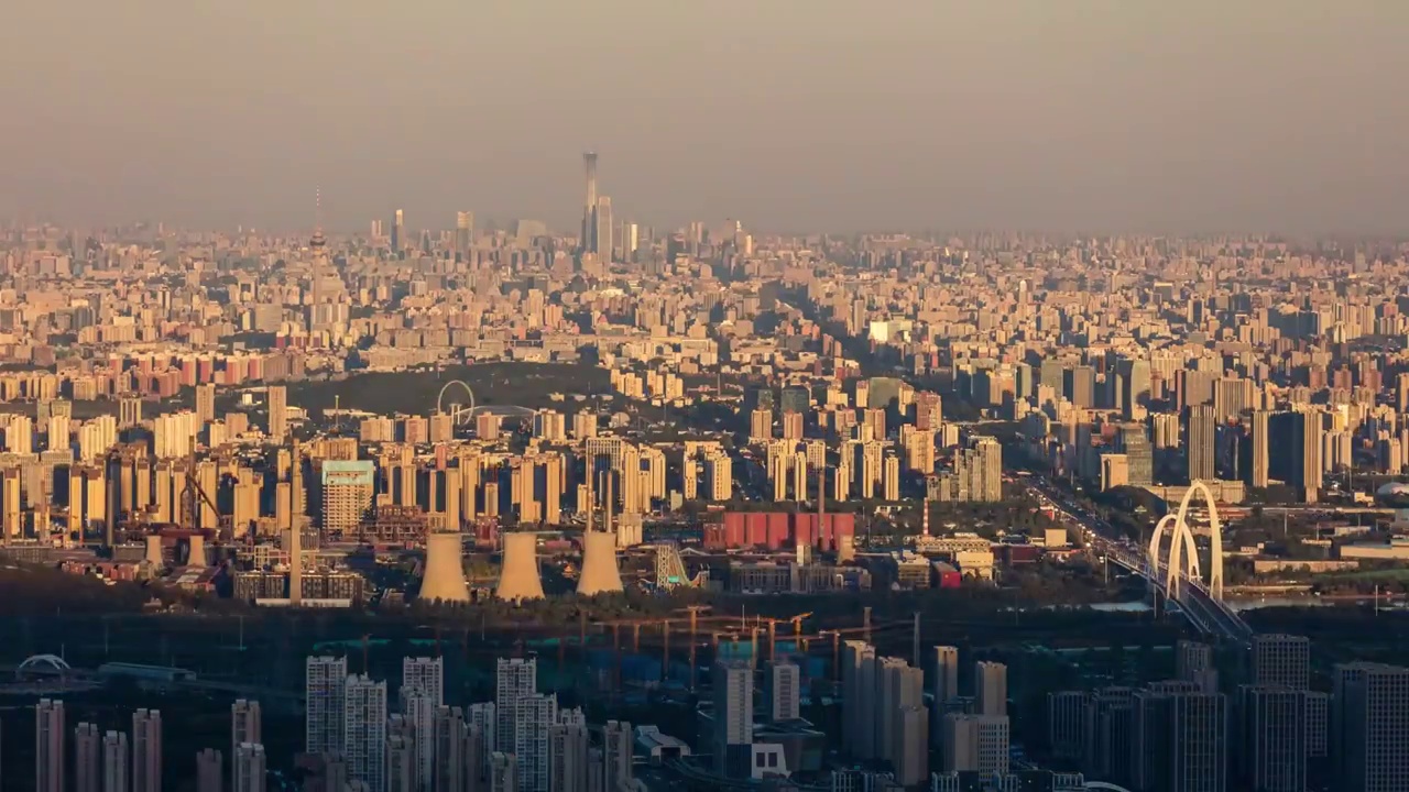 长焦视角下的北京城市日转夜延时摄影视频素材