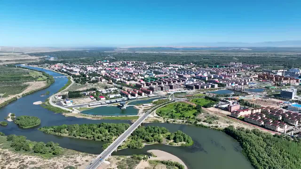 航拍新疆布尔津城市风光视频素材
