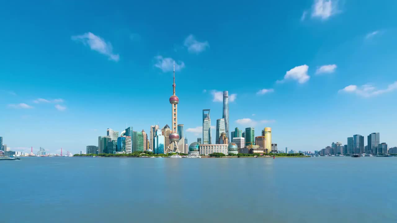 ZI 拉近镜头 4K 上海城市风光 外滩陆家嘴 蓝天白云延时视频视频素材