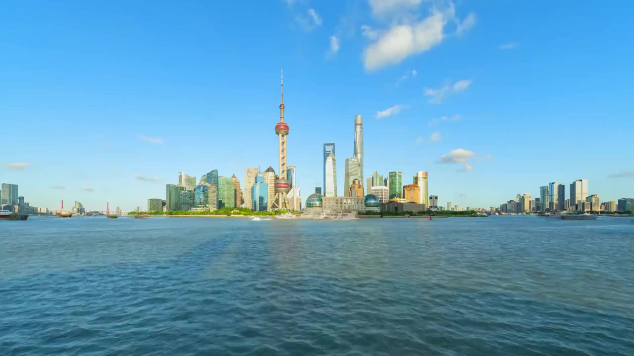 4K 上海城市风光 外滩陆家嘴 蓝天白云延时视频视频素材