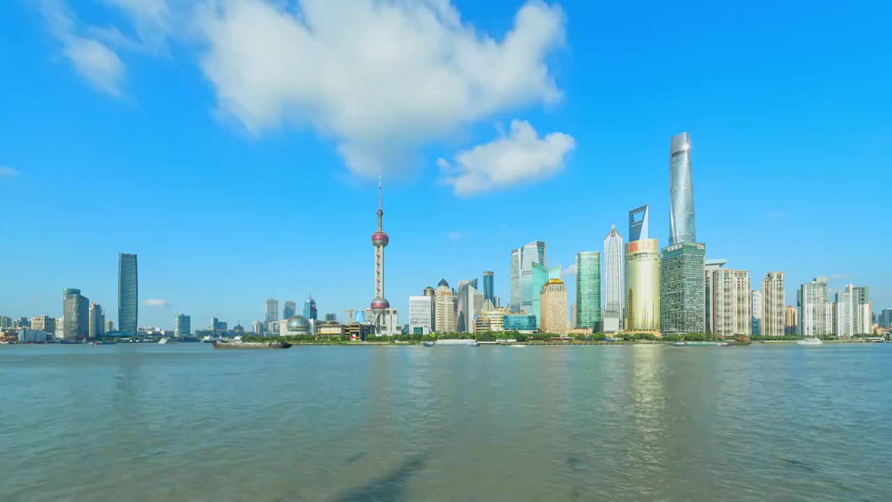4K 上海城市风光 外滩陆家嘴 蓝天白云延时视频视频素材