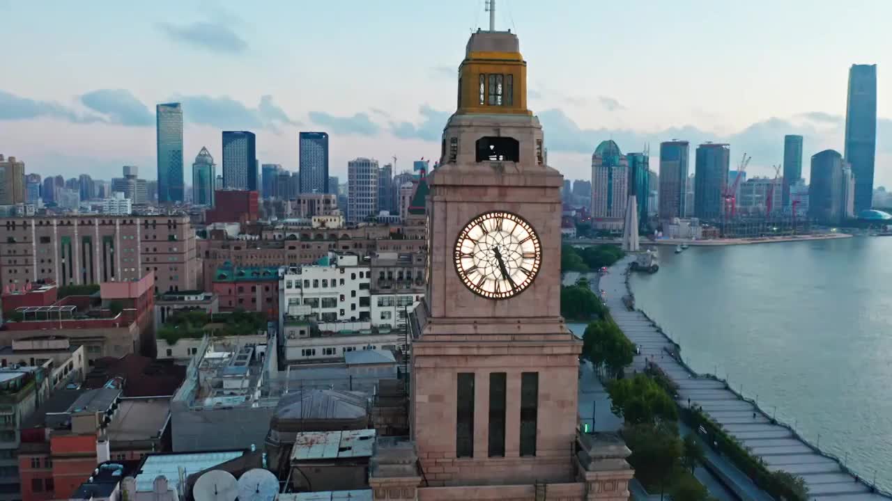 上海 黎明 浦西 外滩 钟楼 航拍视频 4K视频下载