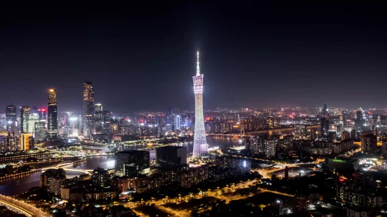 广州塔夜景航拍延时视频下载