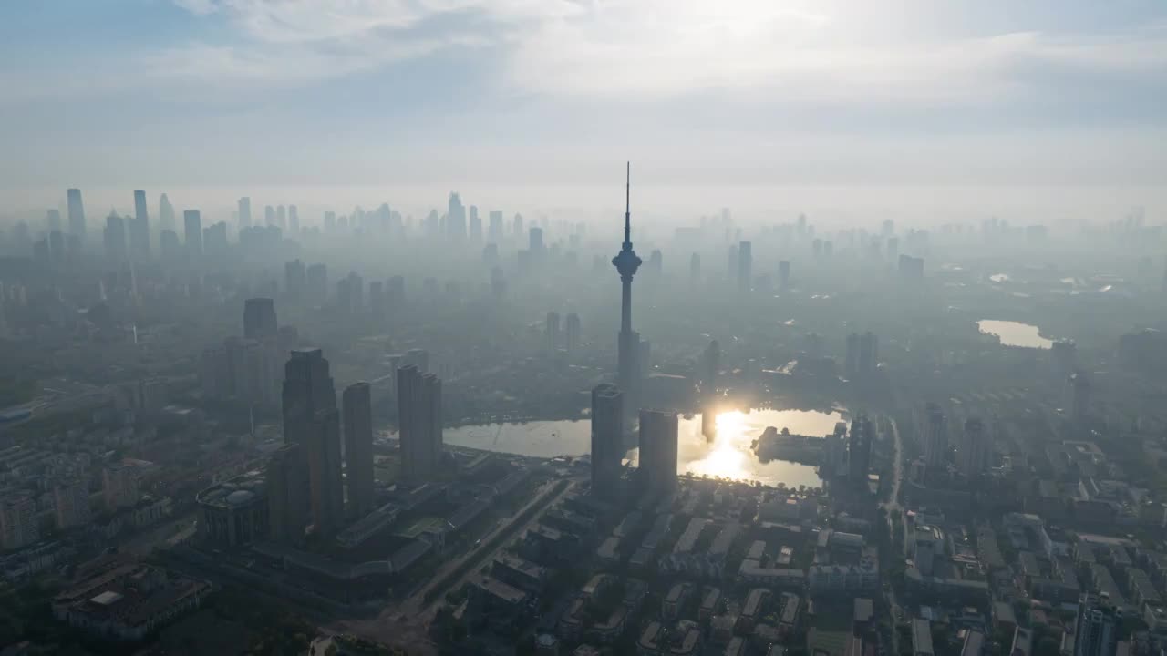 天津城市延时日出平流雾视频下载