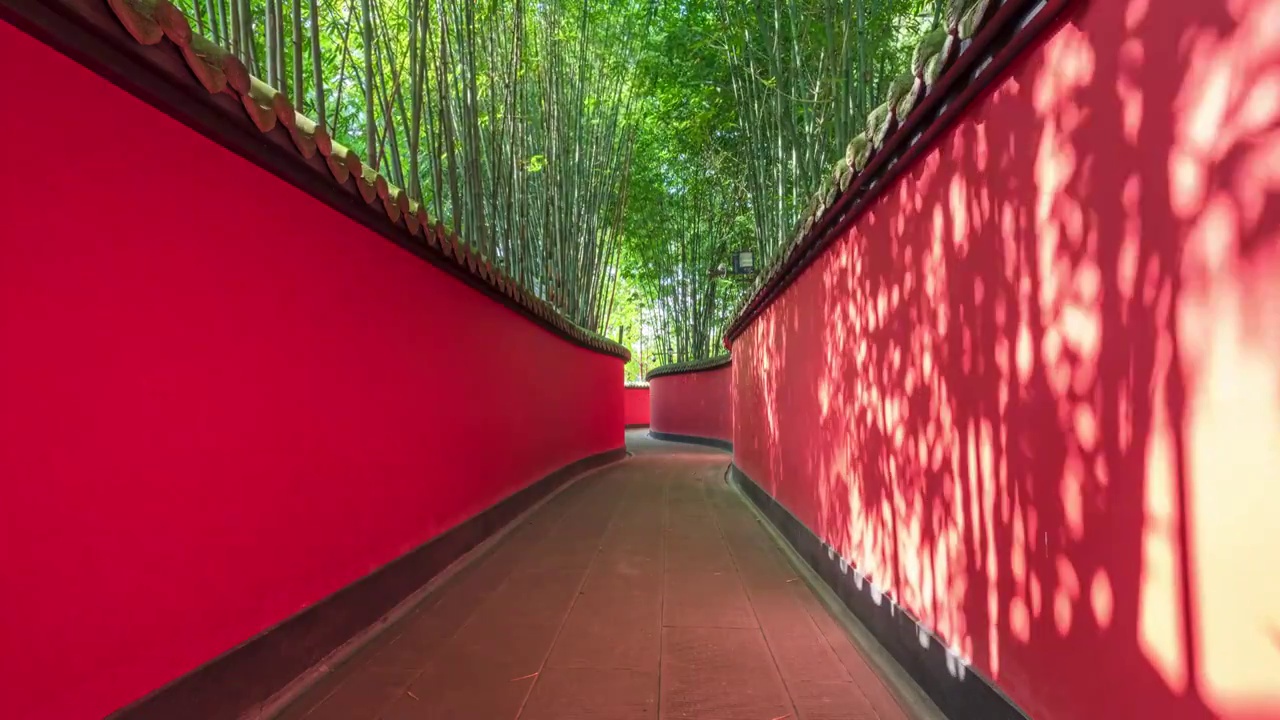 成都武侯祠博物馆红墙和竹林光影白昼晴天延时摄影视频下载