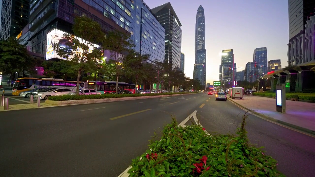 广东 深圳 福田区 市民中心 车道 街道 街景 夜景 4K 实时视频视频素材