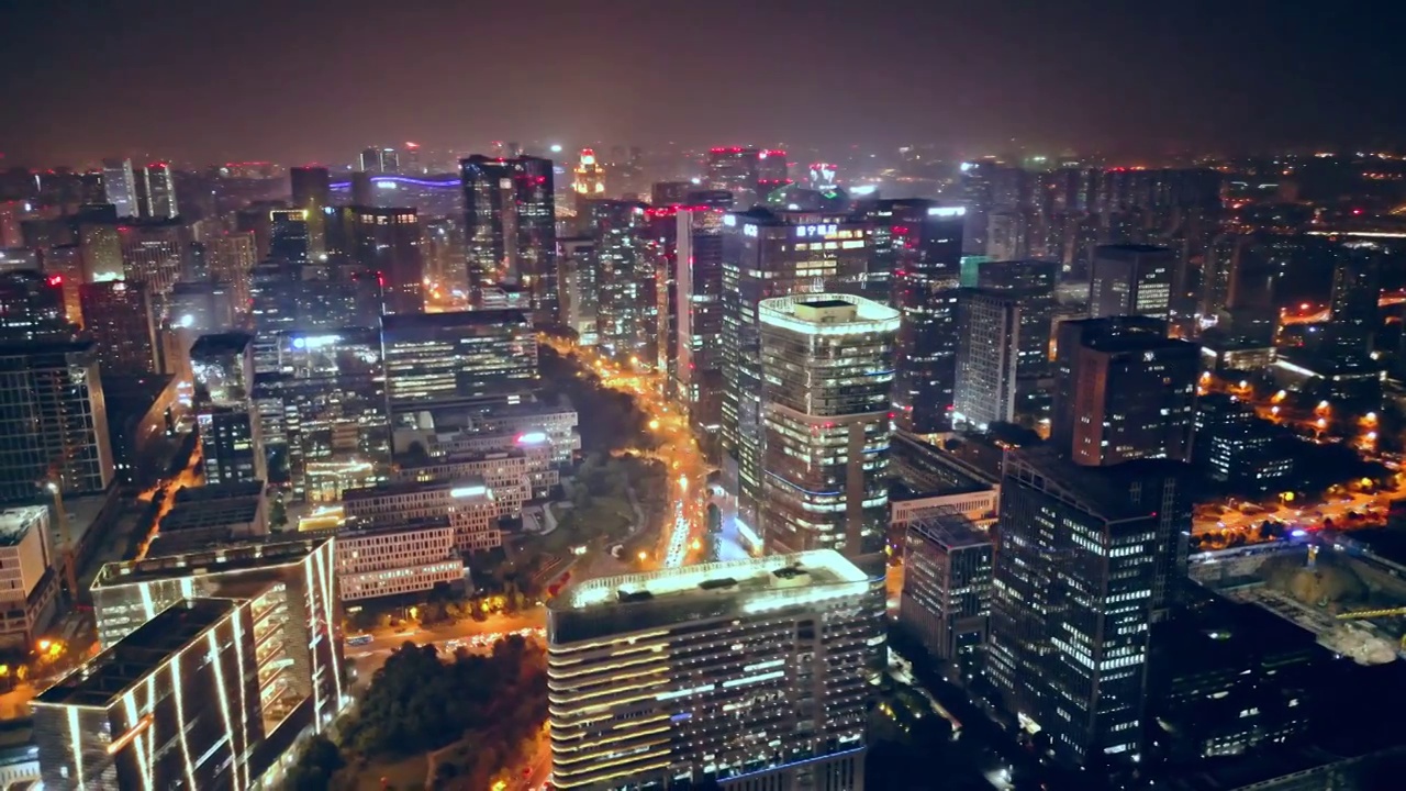 航拍成都高新区CBD天府大道金融城市夜景视频下载