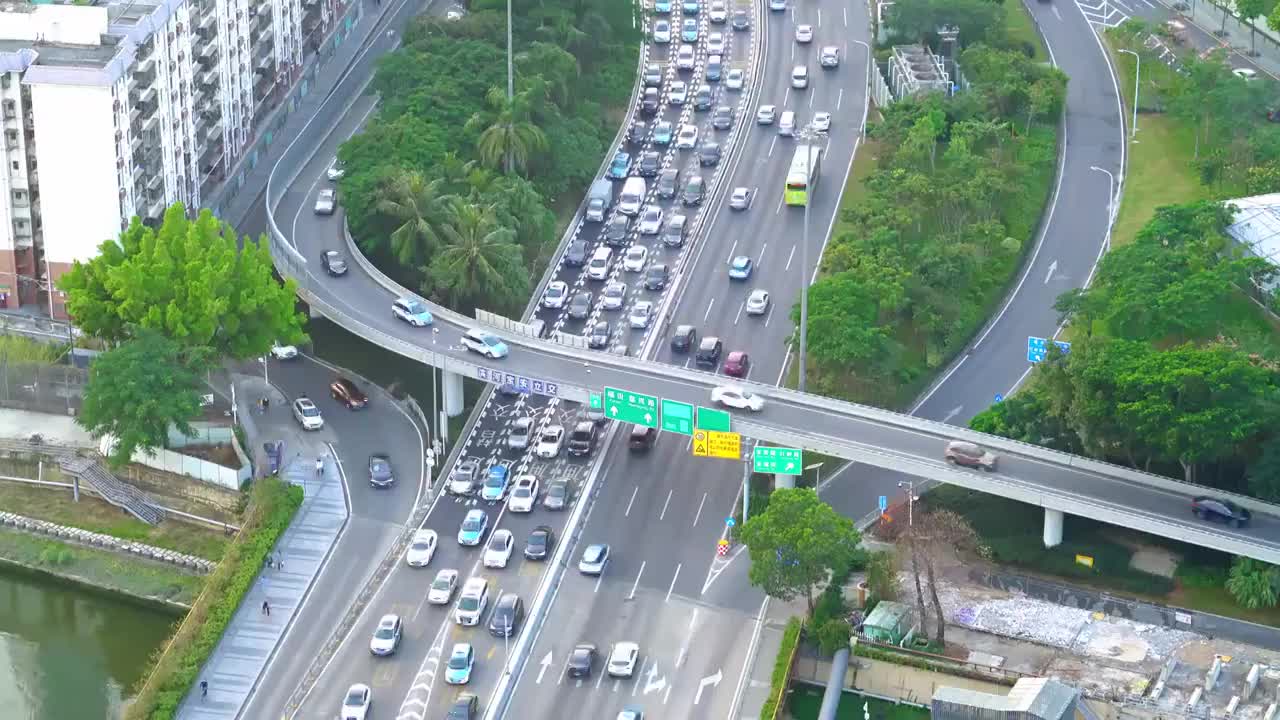 广东 深圳 罗湖区 车流 立交桥 俯拍 4K视频视频素材