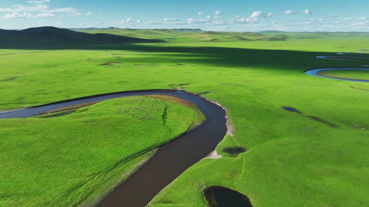 内尔蒙古草原航拍（呼伦贝尔莫日格勒河）视频下载