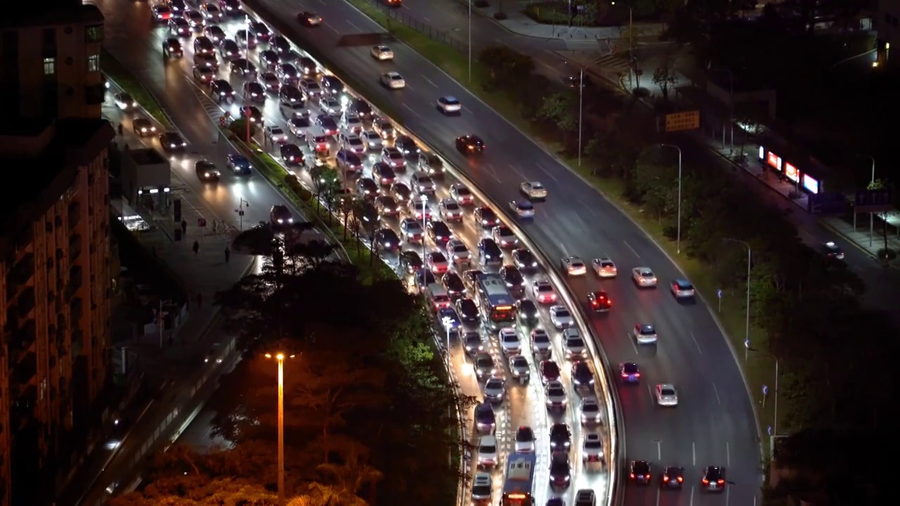 广东 深圳 罗湖区 夜景 车流 立交桥 俯拍 4K视频视频素材