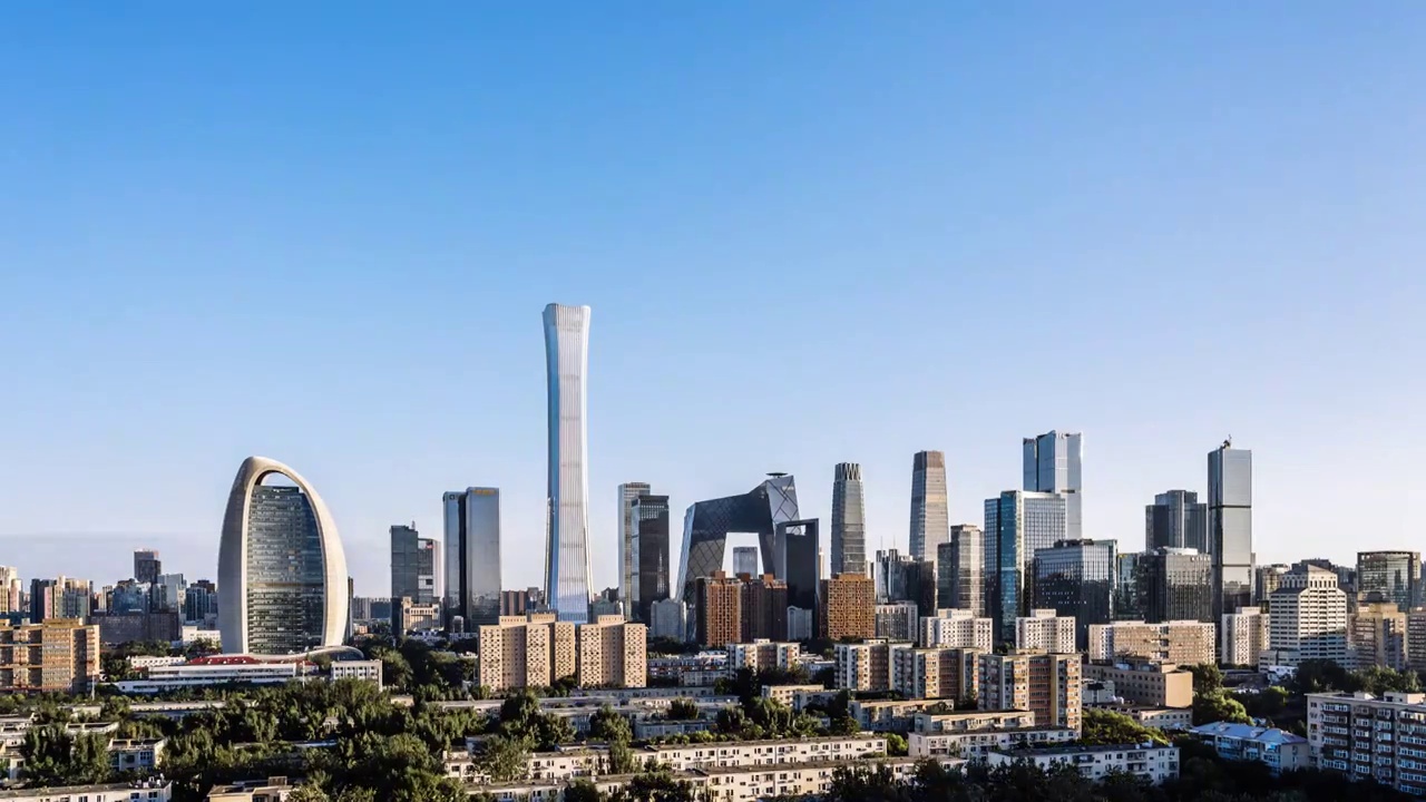 中国北京CBD高楼建筑群晴天风光延时摄影视频素材