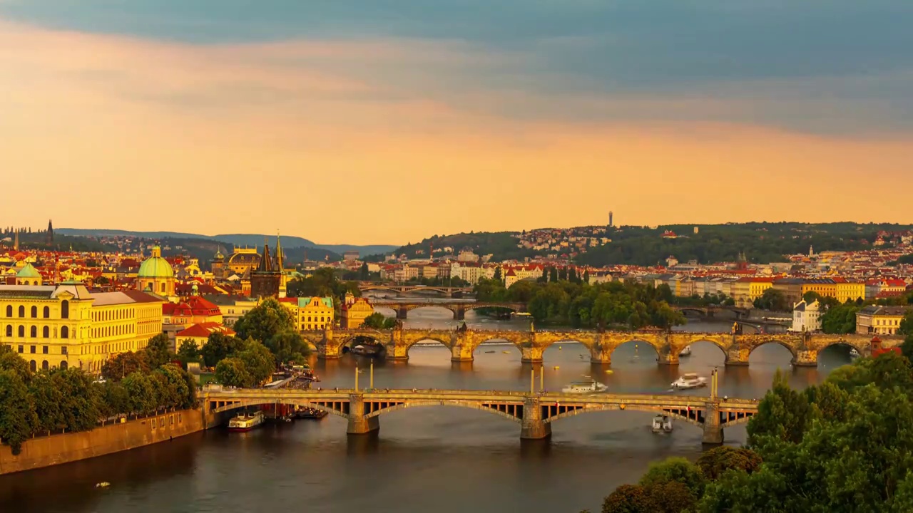 捷克布拉格城市风光日转夜（合集）视频素材
