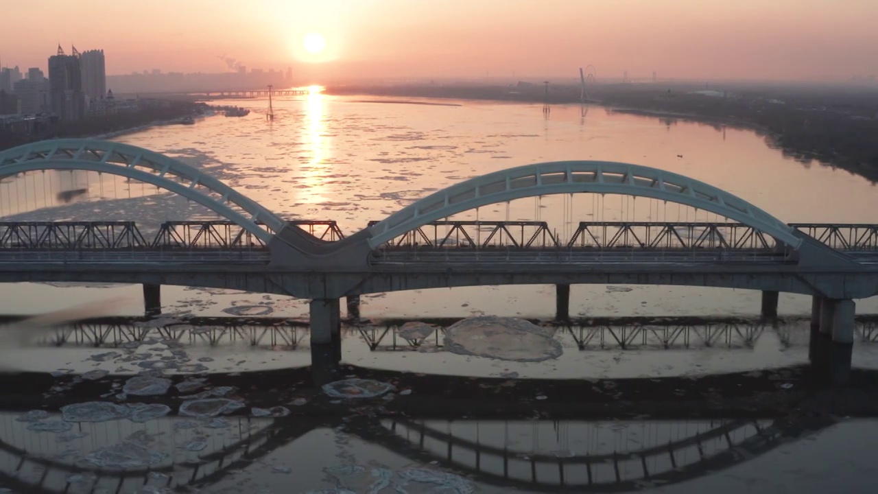 哈尔滨松花江铁路大桥航拍视频素材