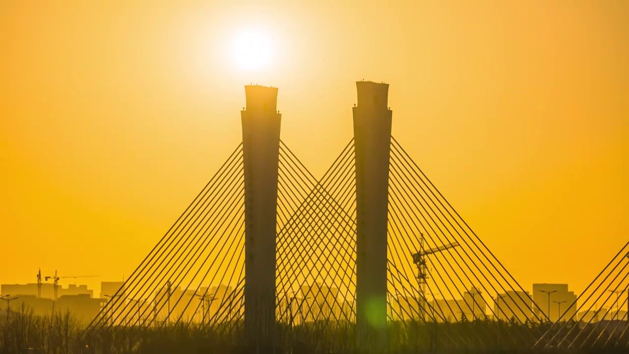 郑州地标桥梁日落视频素材