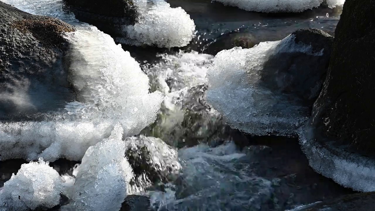 初冬结冰的河流视频素材