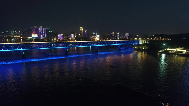 武汉长江大桥夜景航拍视频素材