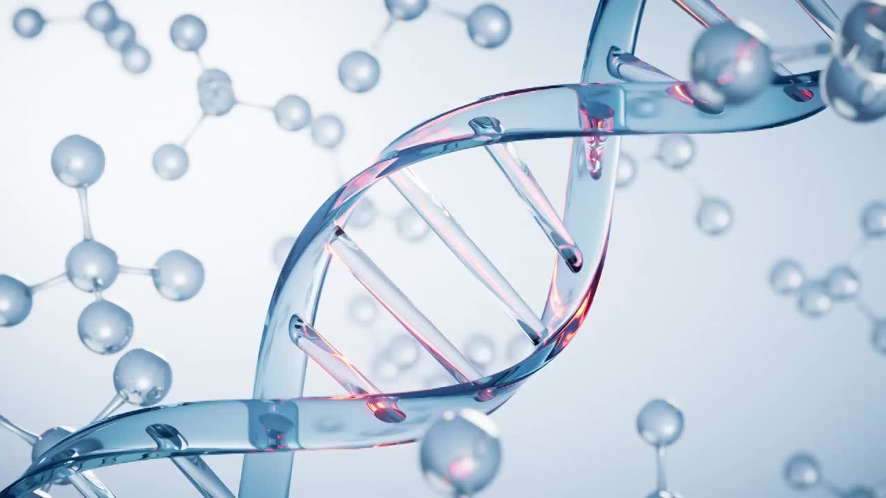 旋转的DNA与生物科技概念3D渲染视频素材
