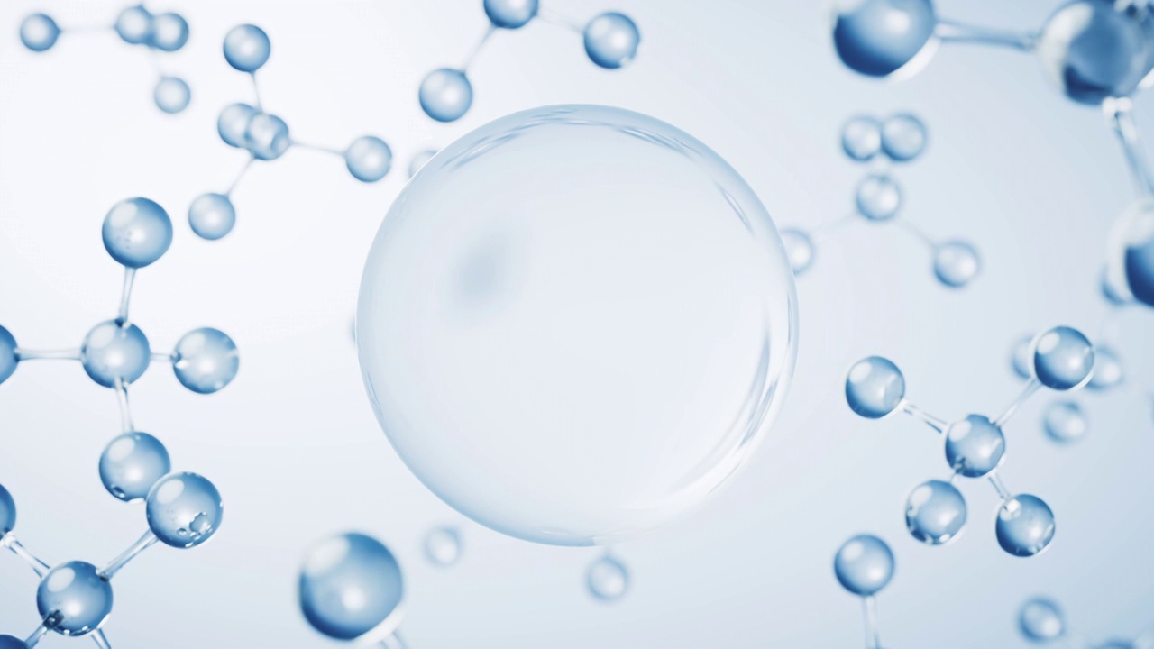 透明气泡与生物科技分子背景3D渲染视频素材