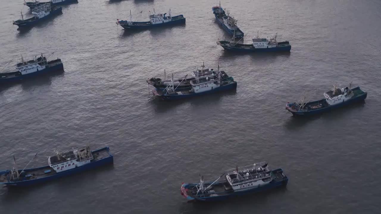 海面上成群的渔船视频下载
