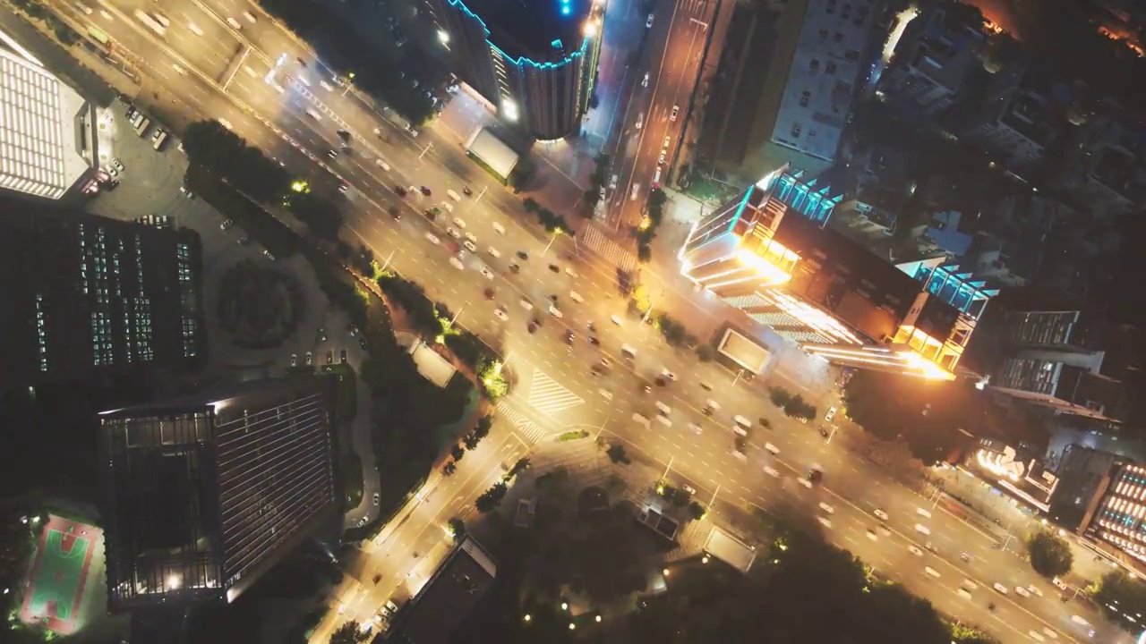 延时摄影航拍城市夜景交通车流视频素材