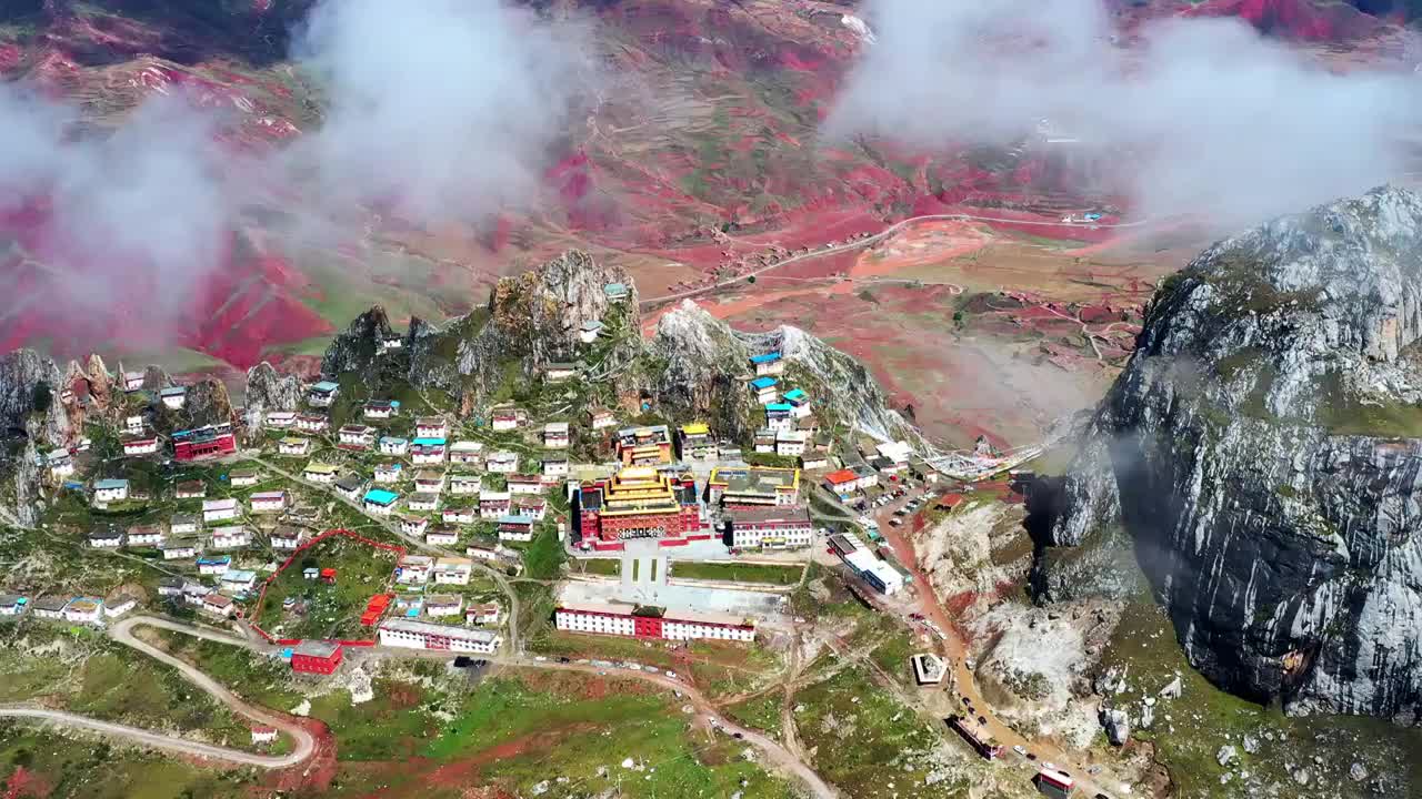 航拍西藏孜珠寺大场景美景视频素材