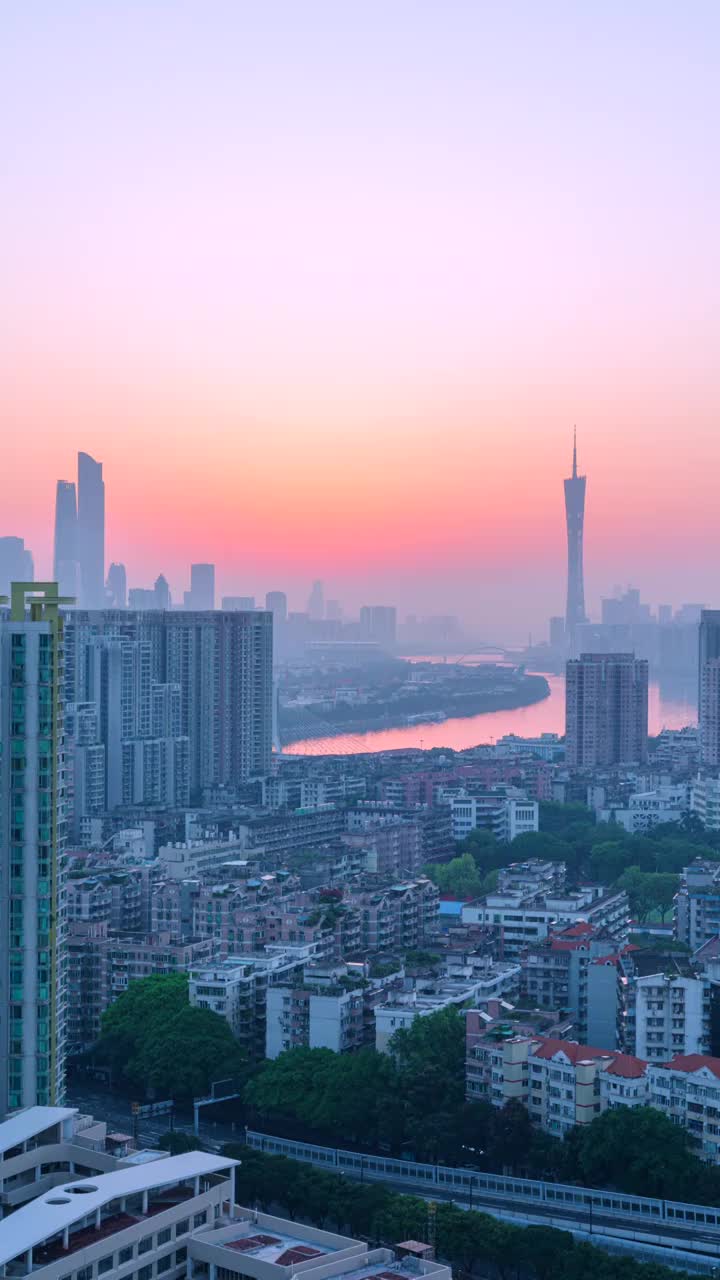 广州珠江城市建筑日出朝阳延时风光视频素材