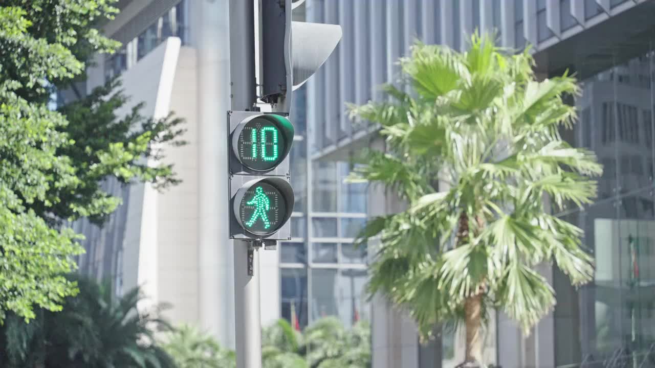 商务中心交通信号灯-绿灯转红灯视频下载