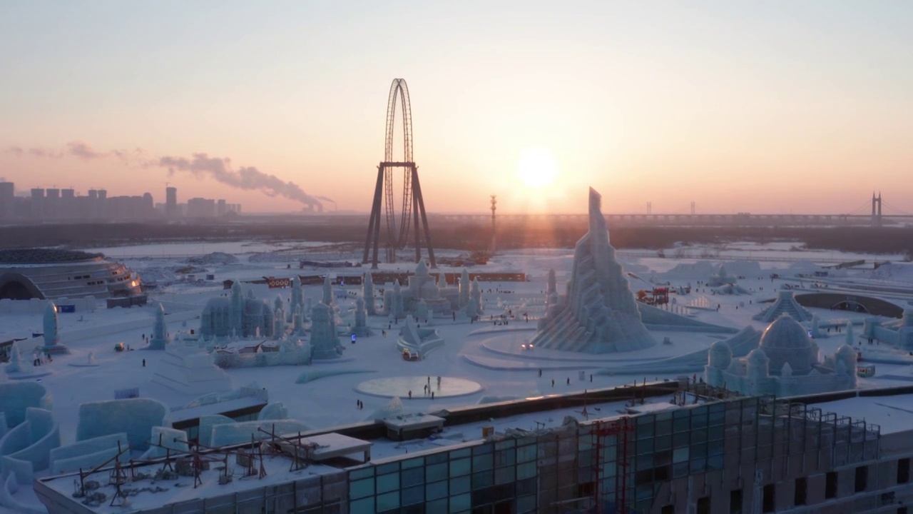 哈尔滨冰雪大世界航拍视频素材