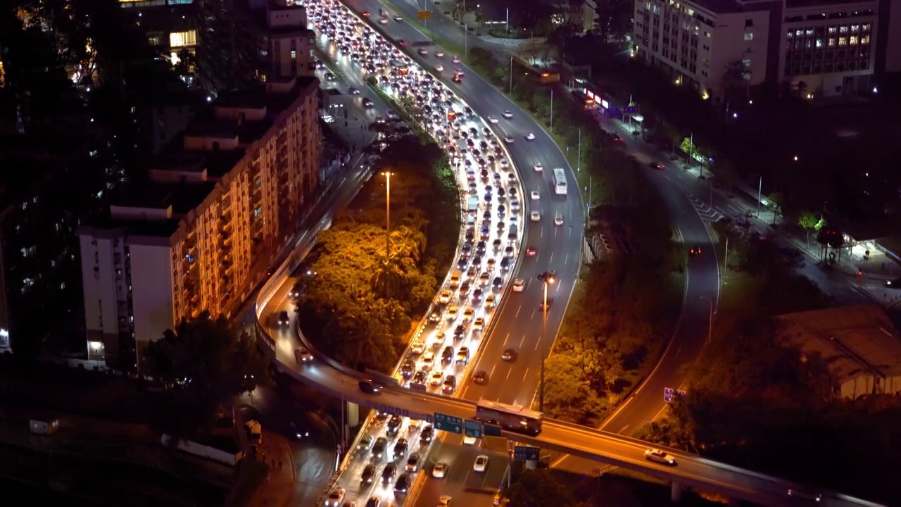 广东 深圳 罗湖区 夜景 车流 立交桥 俯拍 4K视频视频下载