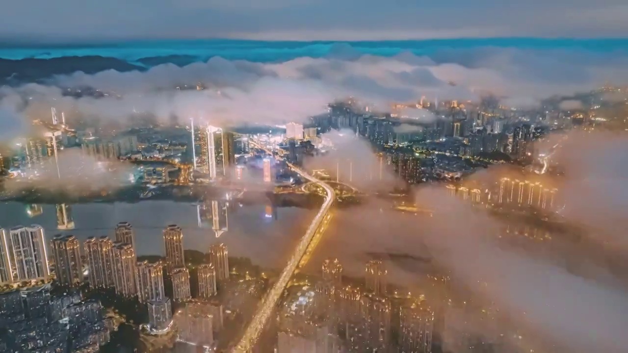 福州城市夜景云海航拍视频素材