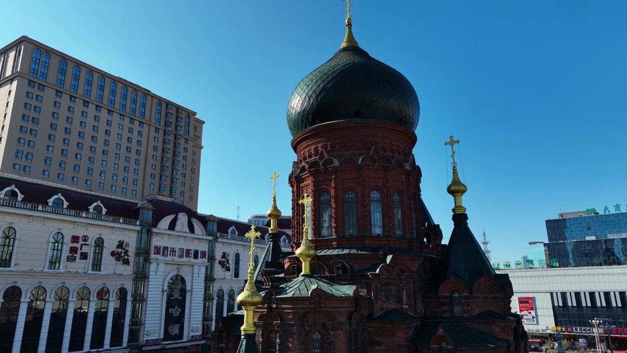 索菲亚大教堂哈尔滨地标航拍视频下载