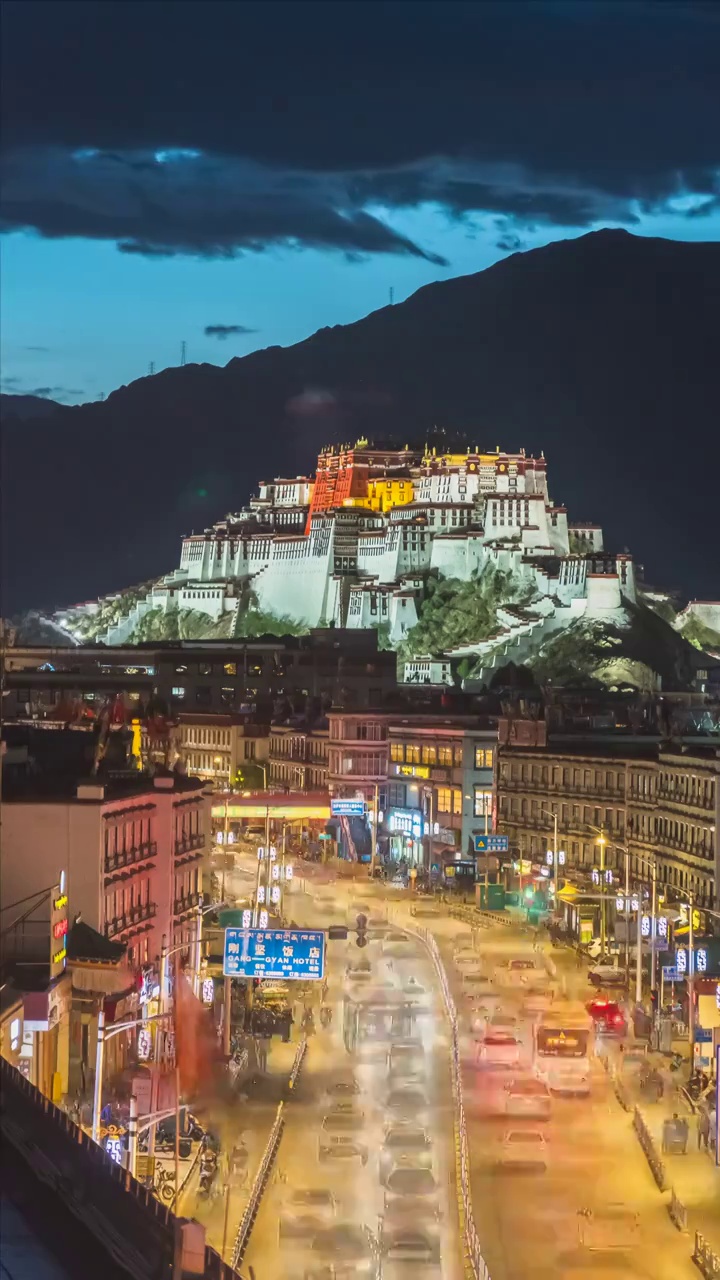 西藏拉萨市城市风景日落夜景延时视频下载