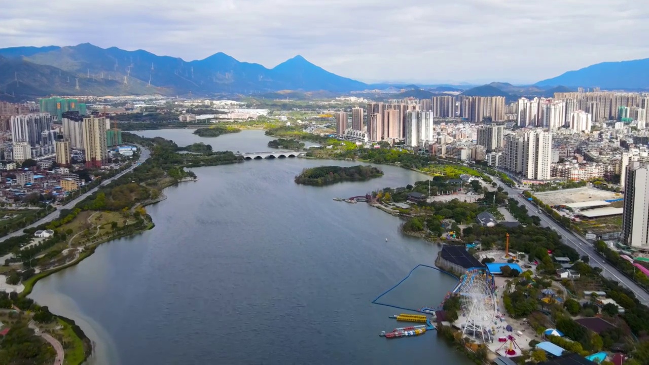广东省清远市飞来湖湿地公园航拍视频素材